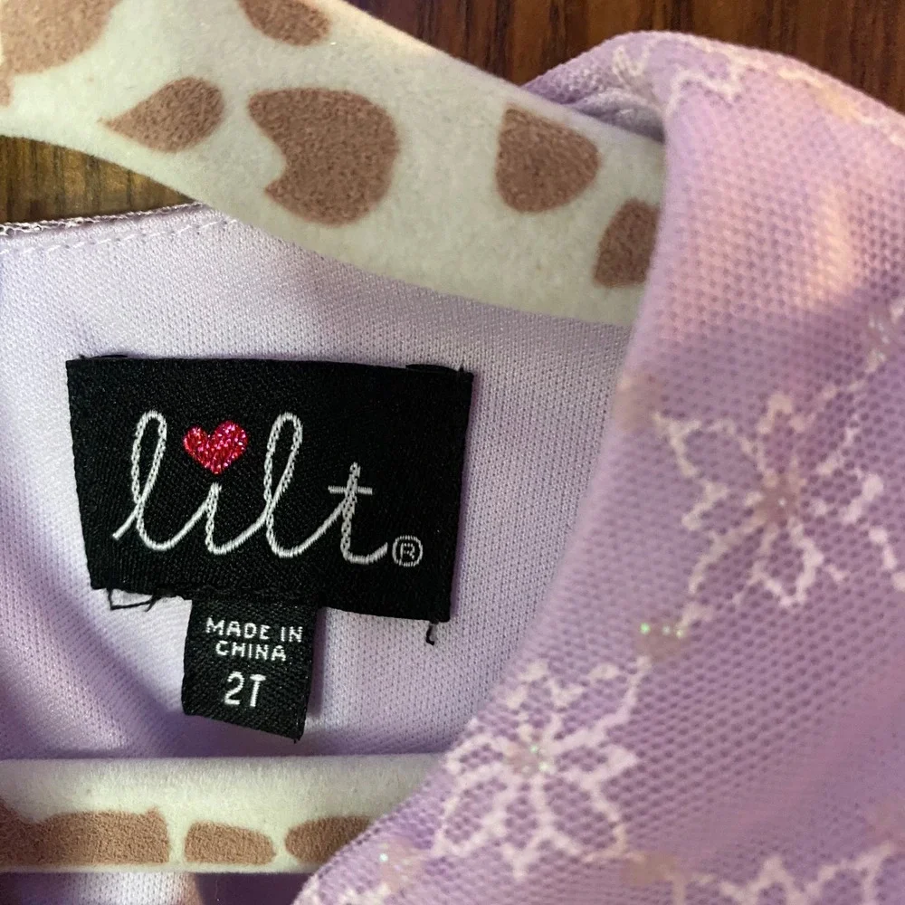 Lilt Snowflake Mesh Dress Toddler 2T Purple Glitter Puff Sleeve Party